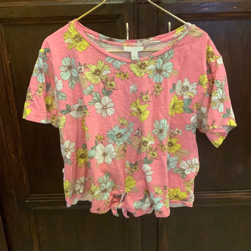 *3/$10* Charter Club hot pink tie hem floral tropical tee XL
